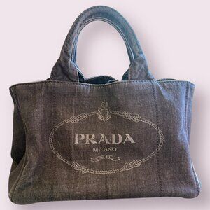 Authentic Prada Canapa Medium Nero Denim Tote | Strap Included